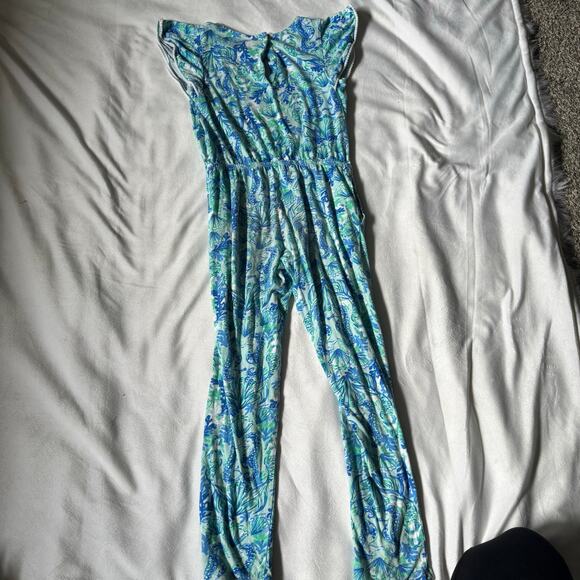 Lilly Pulitzer Girls Blue Floral Large Cotton Jumpsuit - Picture 2 of 4